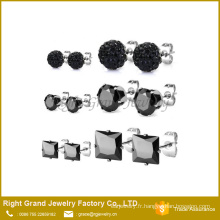 4mm inox 316L acier inoxydable Shamballa noir boucles d’oreilles clous d’oreilles Zircon cubique